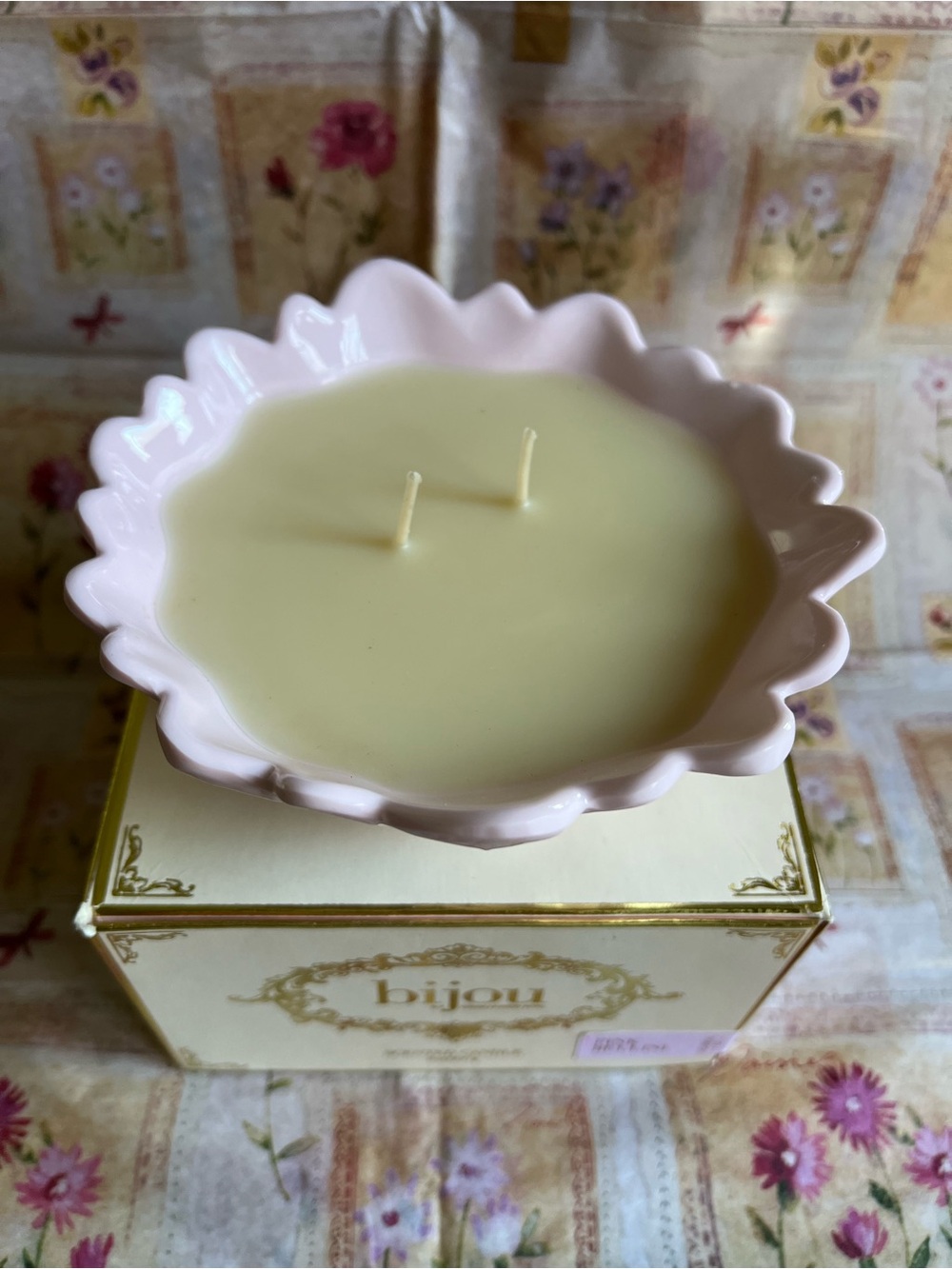 Bijou Pink Scalloped Ceramic Two-Wick Candle